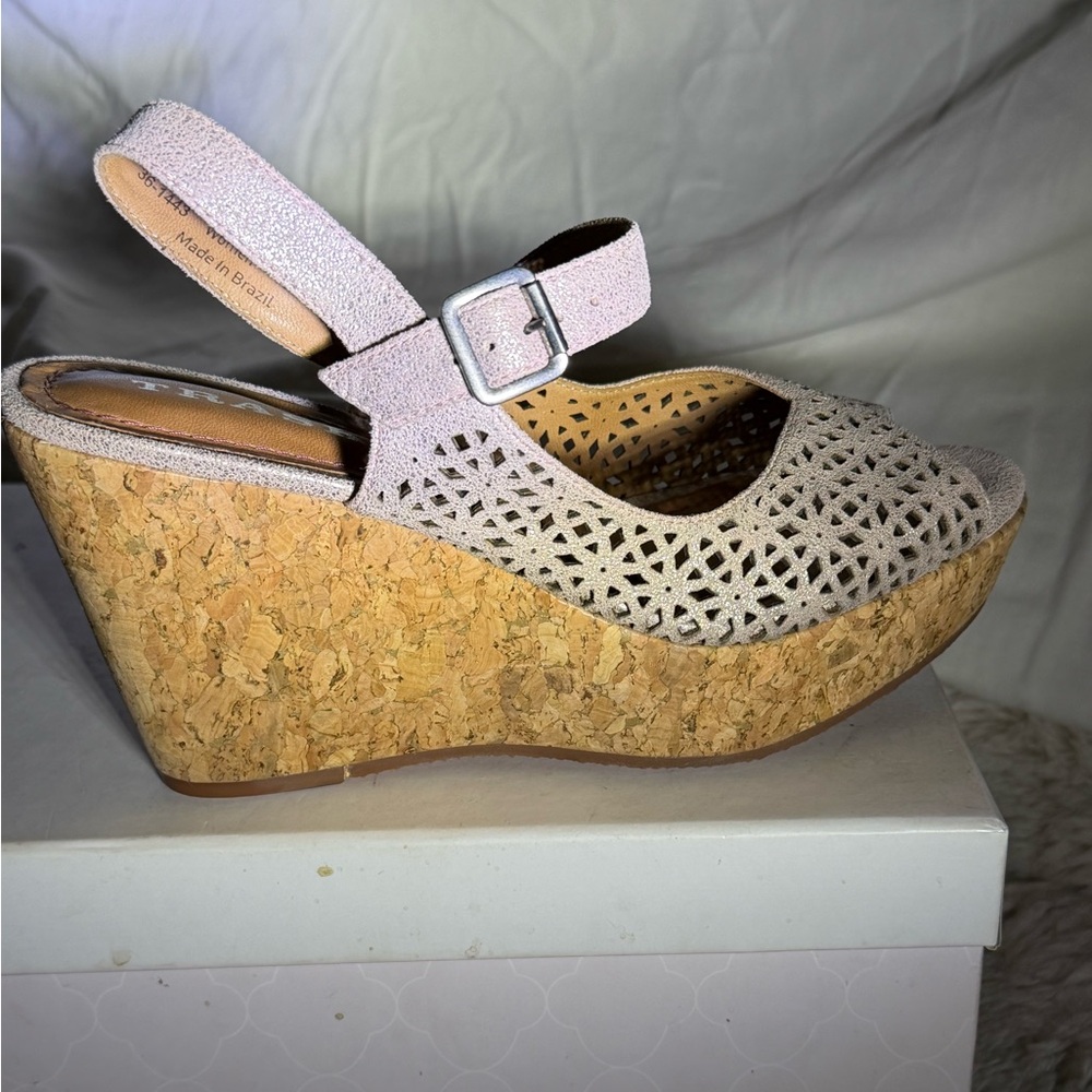 NWOT Italian Leather Wedge Sandals - Picture 2 of 10